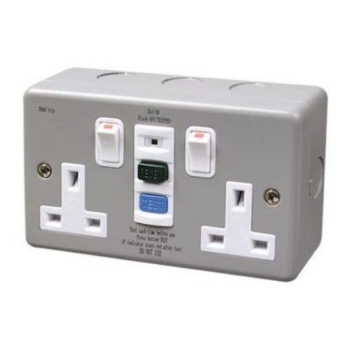 [SM213SS-RCD] Metalclad 13 Amp 2 Gang Switched Socket c/w RCD
