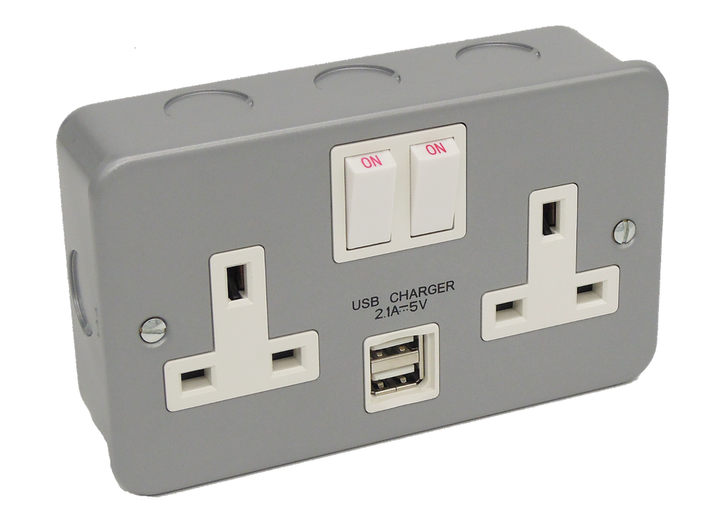 [SM213SS/USB] Metalclad  Twin Switched Socket with 2 USB Outlets