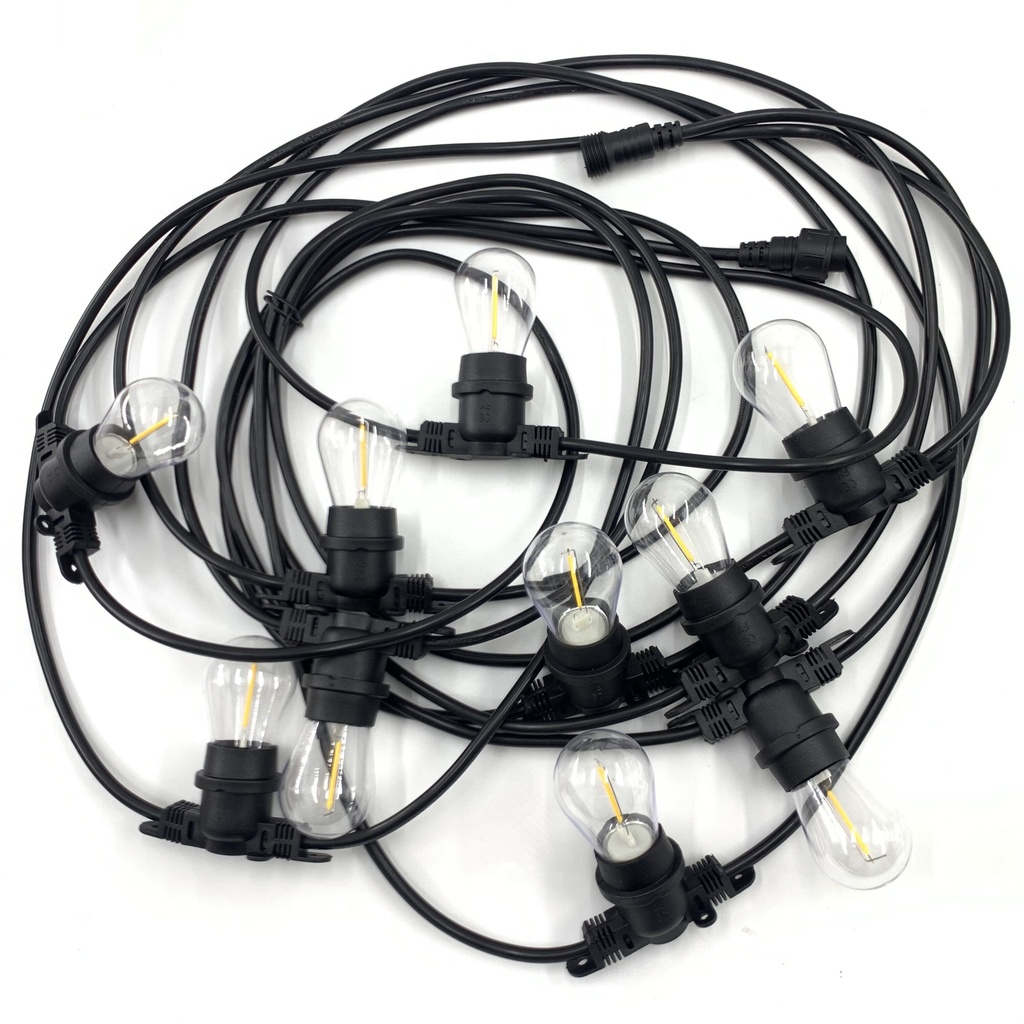 [T8037] Tezla 10M Linkable 16 Light 0.6M Spacing Festoon Kit c/w Vintage LED Lamps