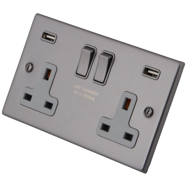 [MGM213SS/USB] Gunmetal Grey 2 Gang 13A  Socket c/w 2XUSB 6011-914