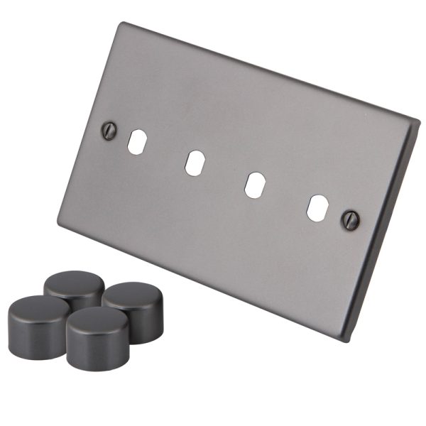 [MGM4GPLT] Gunmetal Grey 4 Gang Dimmer Plate c/w Knob 6104-224