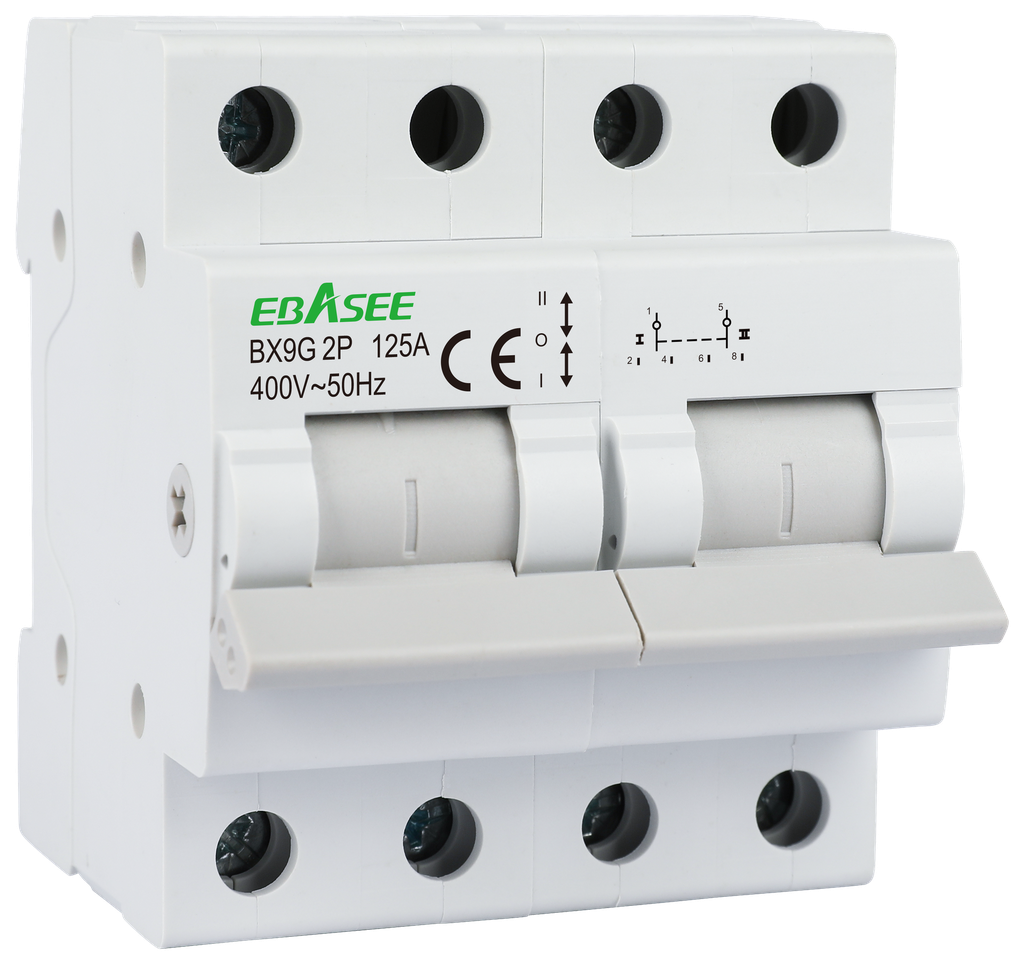 EBASEE 125 Amp 2 Pole DIN Rail Changeover Switch