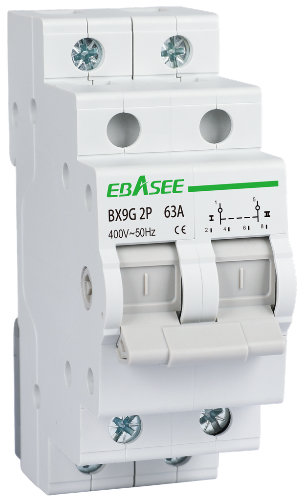 EBASEE 63 Amp 2 Pole DIN Rail Changeover Switch