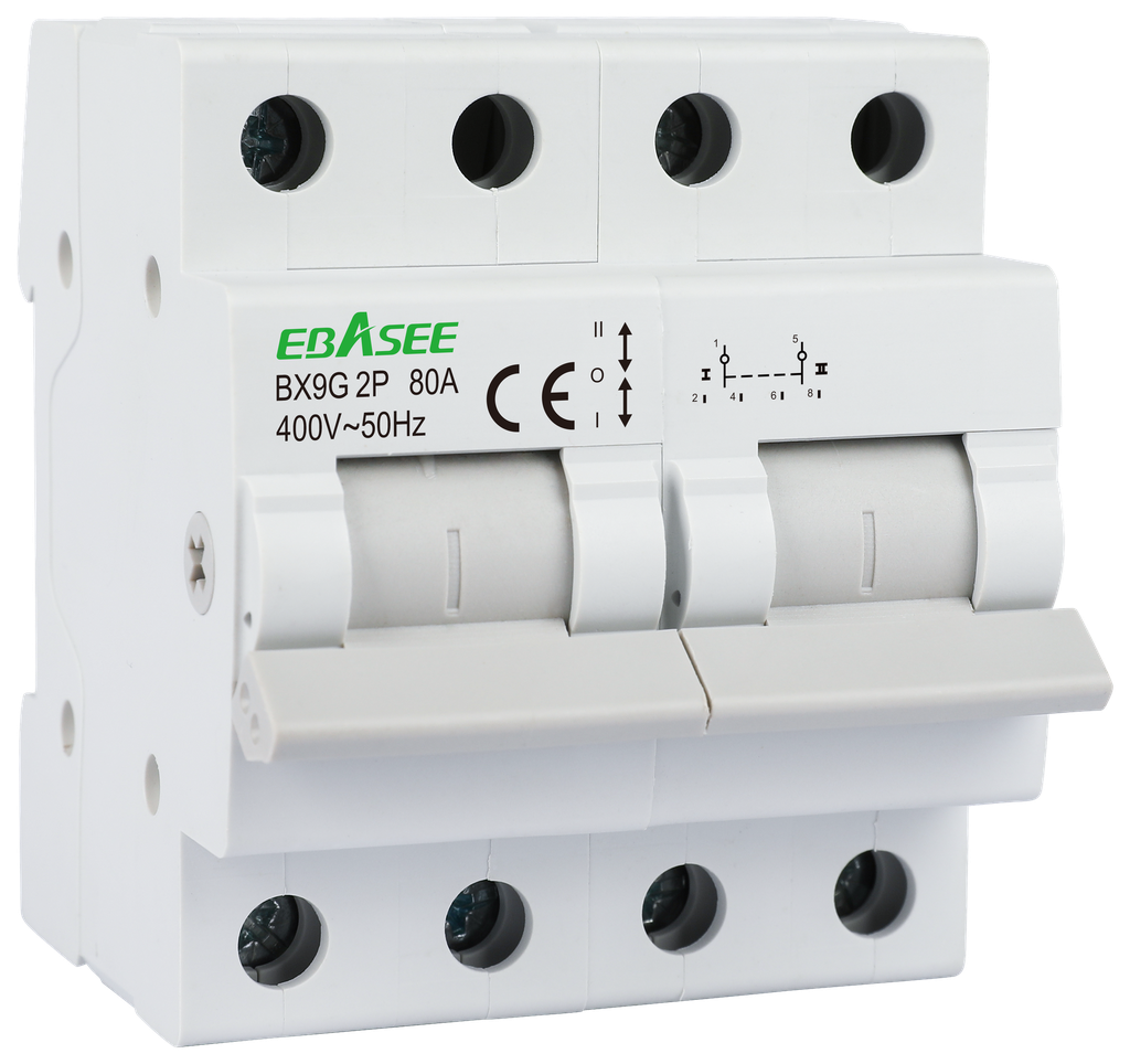 [BX9G-80-2P] EBASEE 80 Amp 2 Pole DIN Rail Changeover Switch
